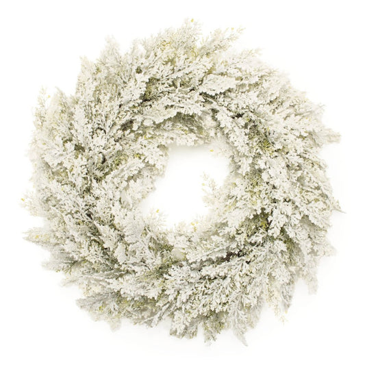 24" Green And White Flocked Pine Christmas Artificial Wreath
