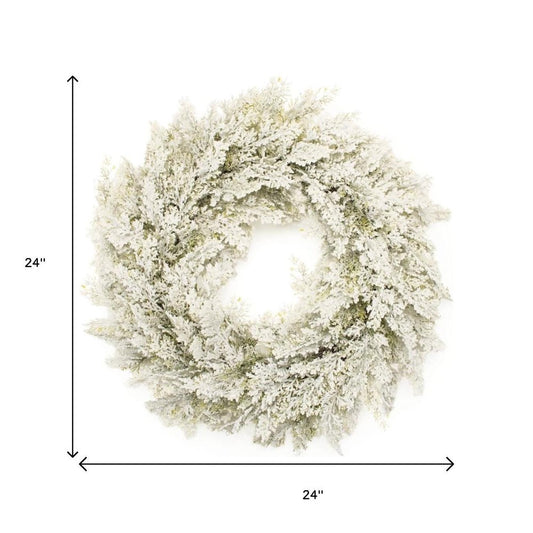24" Green And White Flocked Pine Christmas Artificial Wreath