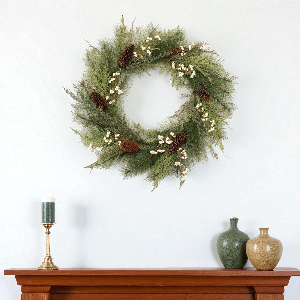 29" Green And Brown Christmas Pine Artificial Wreath