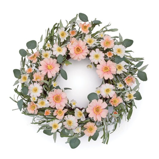 21" Pink And Green Maple Artificial Wreath