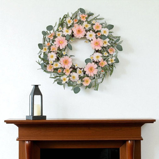 21" Pink And Green Maple Artificial Wreath