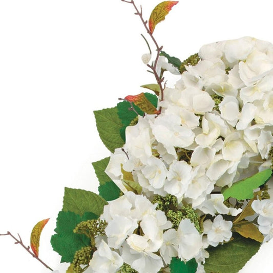36" White And Green Hydrangea Artificial Wreath