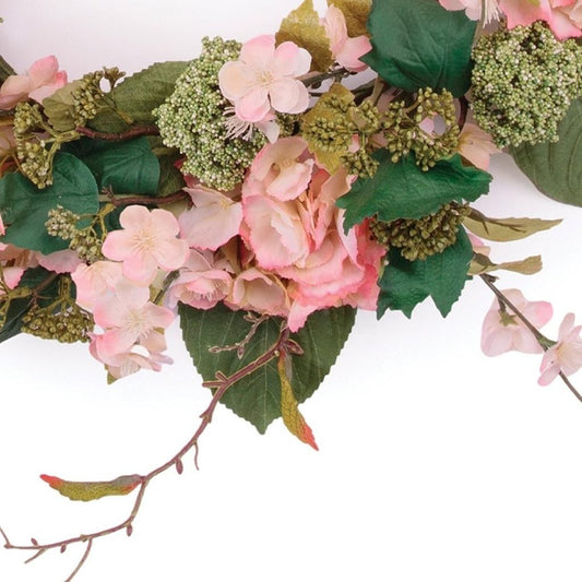 35" Pink And Green Hydrangea Artificial Wreath