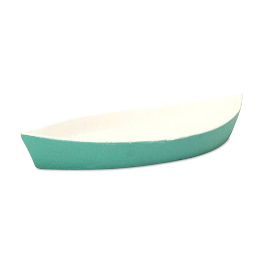 10" Aqua And White Cast Iron Oval Boat Shaped Tray