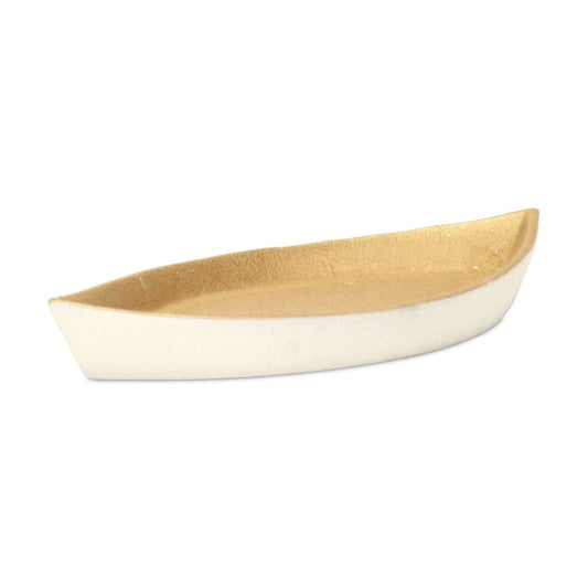 10" Gold And Off White Cast Iron Oval Boat Shaped Tray