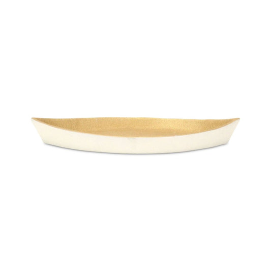 10" Gold And Off White Cast Iron Oval Boat Shaped Tray