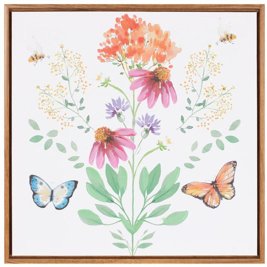 Floral and Butterfly Brown Framed Illustration Wall Art