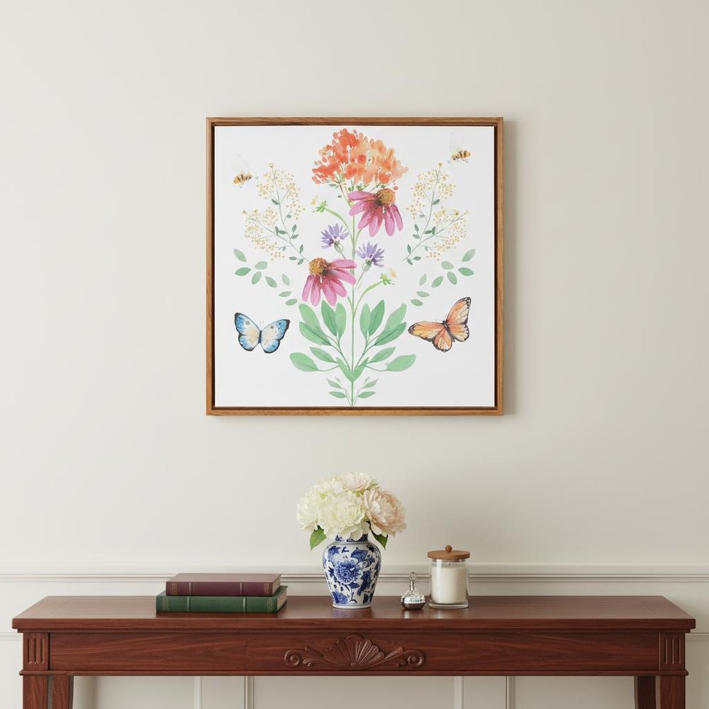 Floral and Butterfly Brown Framed Illustration Wall Art