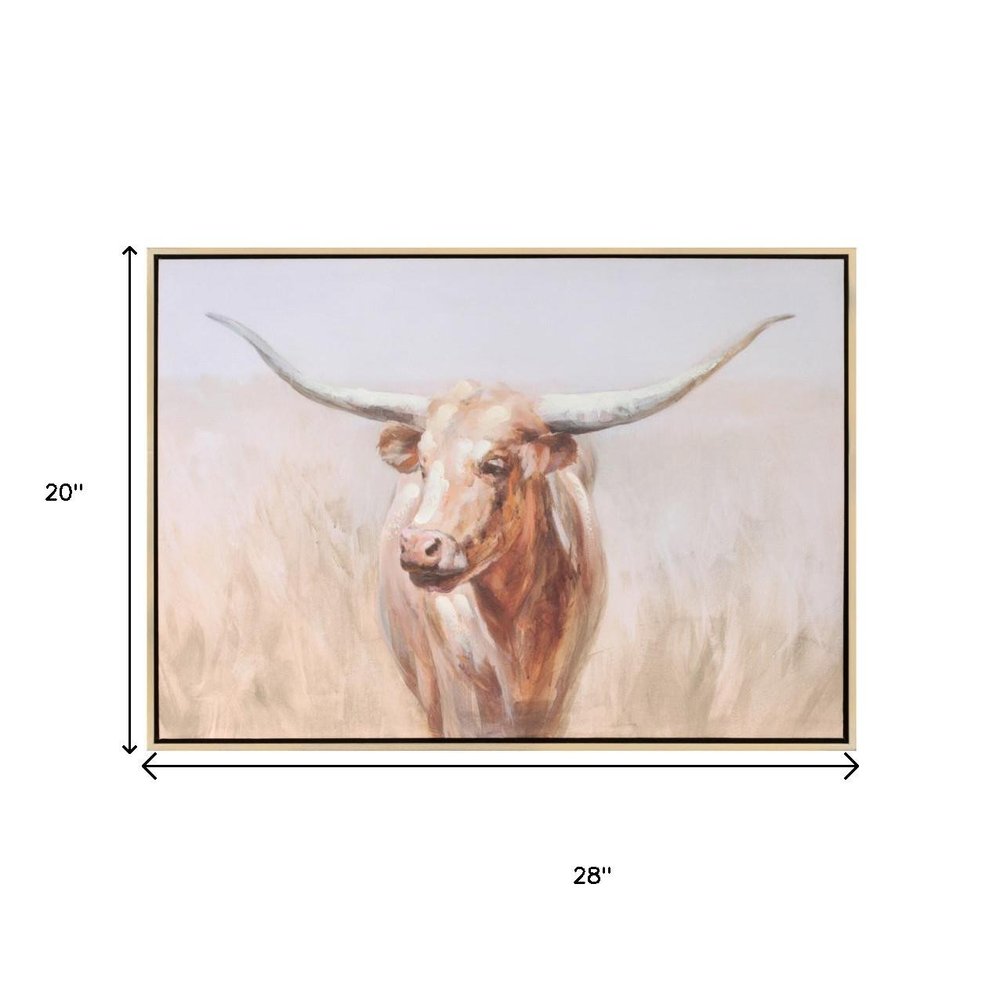 Long Horn Cattle Brown Watercolor Framed Wall Art
