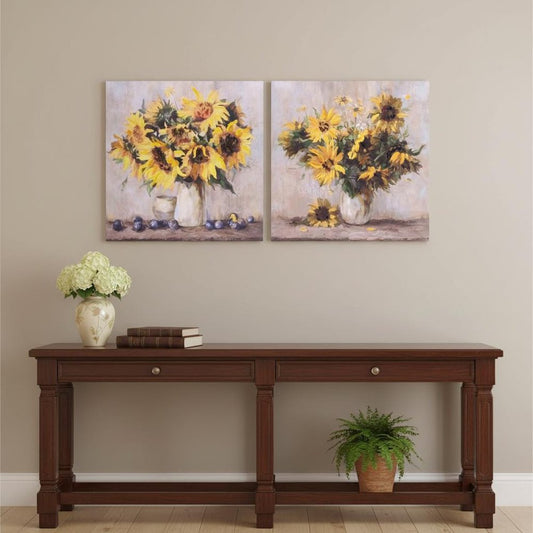 Set Of Two Sunflowers In A Vase Unframed Canvas Wall Art