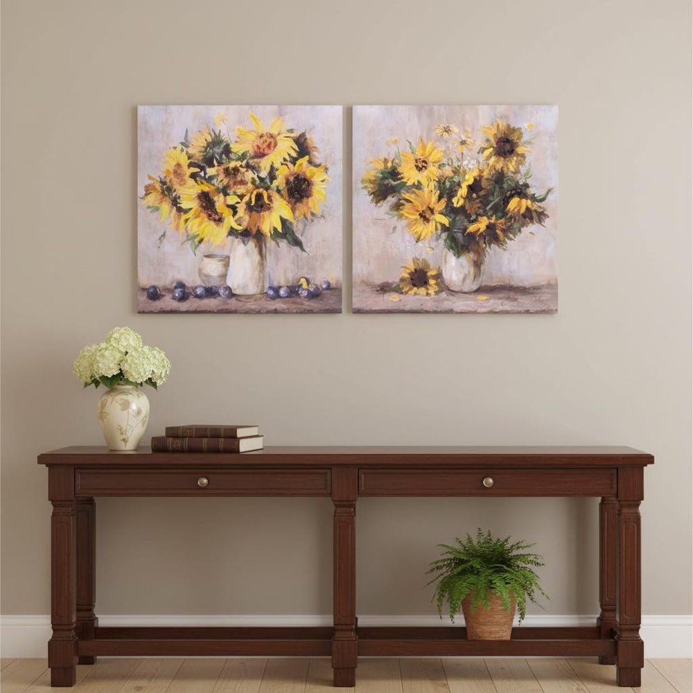Set Of Two Sunflower Vase Unframed Wall Art