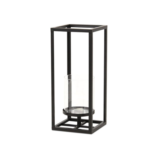 13" Black And Clear Metal And Glass Tabletop Candle Holder