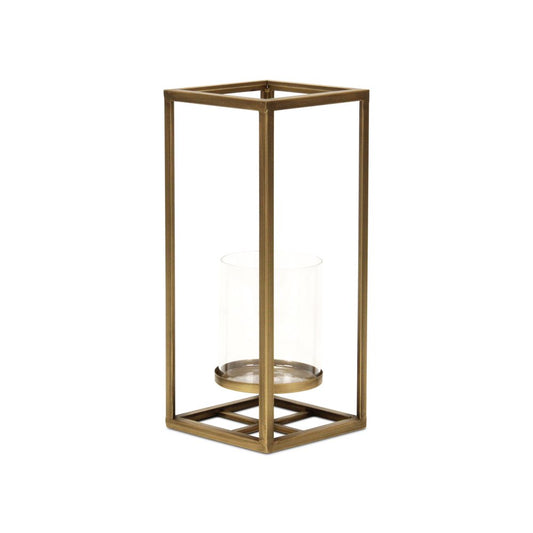 13" Gold And Clear Metal And Glass Tabletop Candle Holder