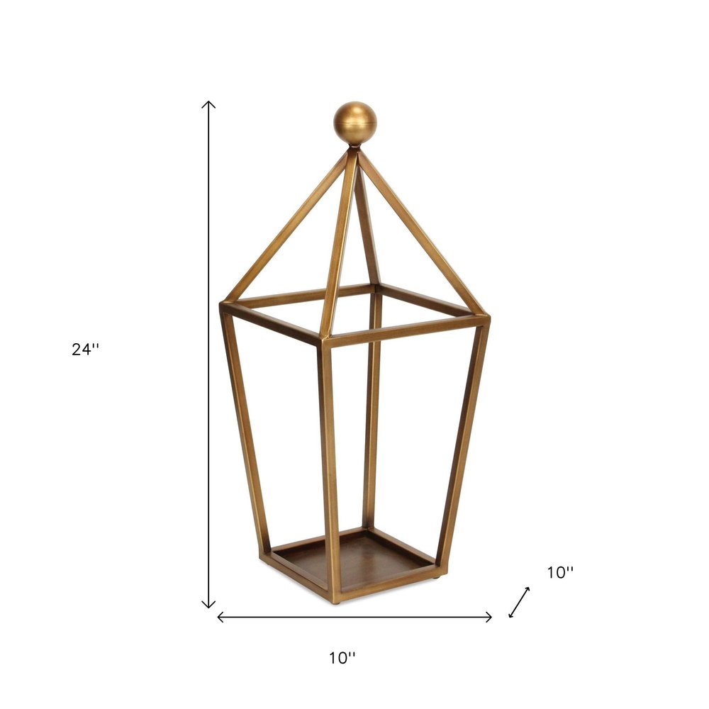 24" Gold Geometric Metal Tabletop Lantern Candle Holder