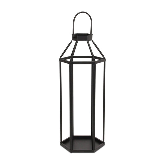 32" Black Geometric Metal Floor Lantern Candle Holder