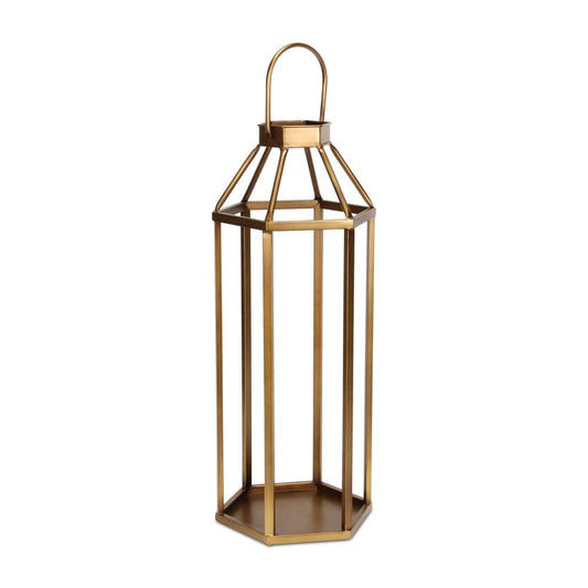 32" Gold Geometric Metal Floor Lantern Candle Holder