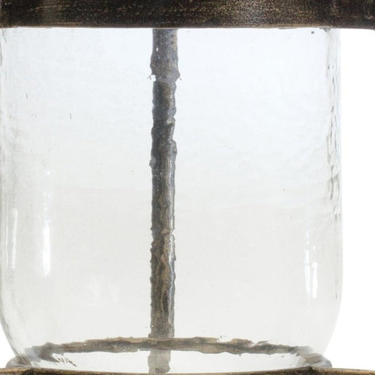 14" Bronze And Clear Glass And Metal Tabletop Hurricane Candle Holder