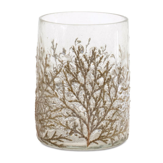 Set of Three Brown And Clear Botanical Leaf Glass Tabletop Votive Candle Holders