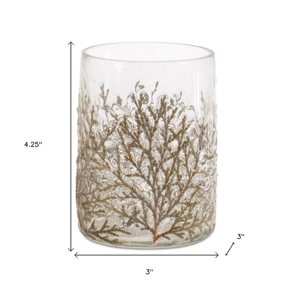 Set of Three Brown And Clear Botanical Leaf Glass Tabletop Votive Candle Holders
