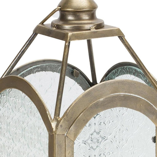 16" Pewter Textured Glass And Metal Centerpiece Lantern Candle Holder