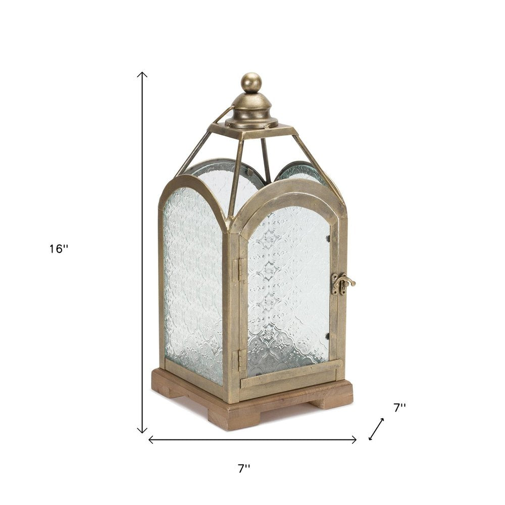 16" Pewter Textured Glass And Metal Centerpiece Lantern Candle Holder