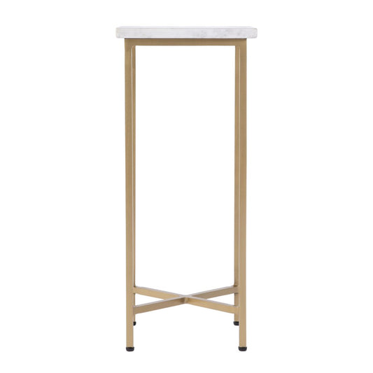21" White and Gold Distressed Marble and Iron Square End Table