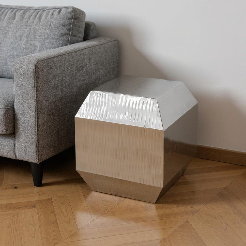 20" Silver Stainless Steel Square Block End Table