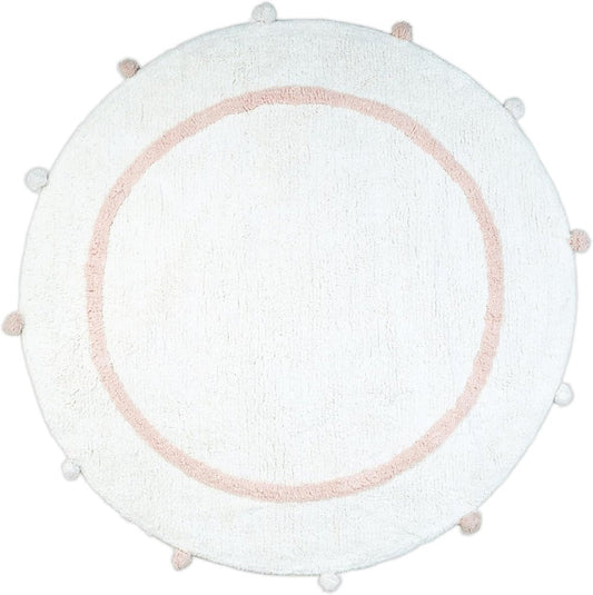 32" Light Pink And White Cotton Round Geometric Bath Rug