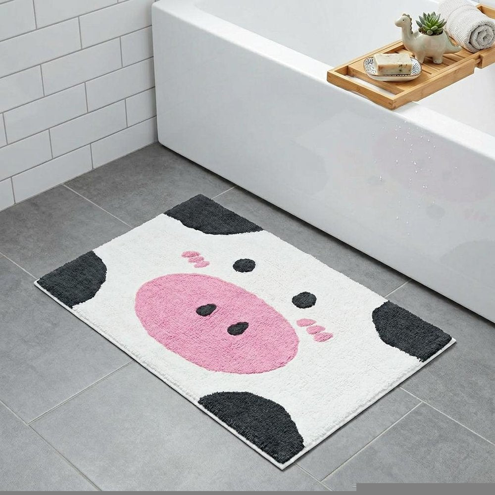 32" White Black And Pink Cotton Cow Youthful Bath Rug