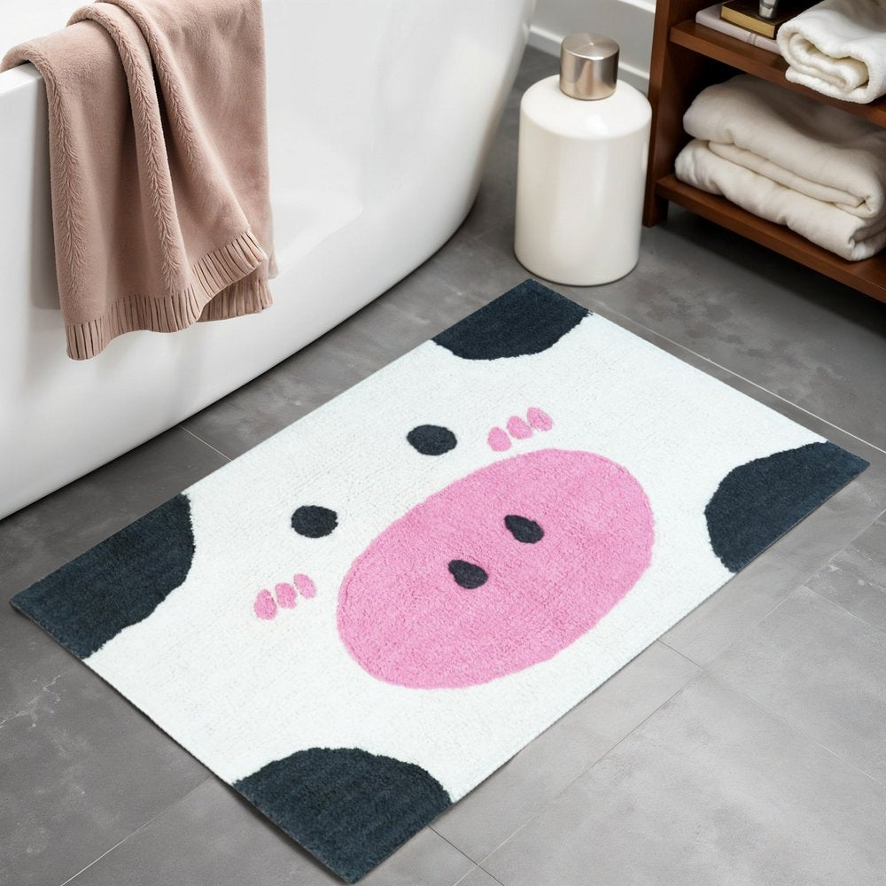 32" White Black And Pink Cotton Cow Youthful Bath Rug