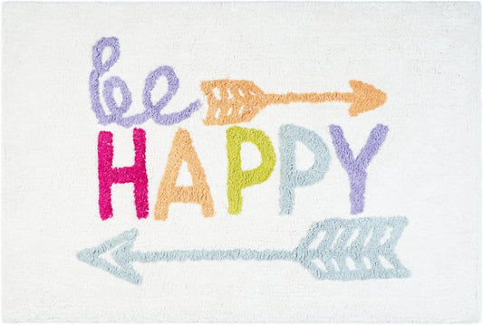 32" White Purple And Green Cotton Be Happy Youthful Bath Rug