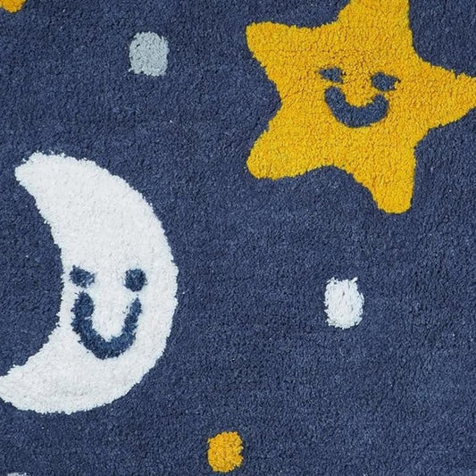 32" White Blue And Yellow Cotton Clouds and Stars Youthful Bath Rug