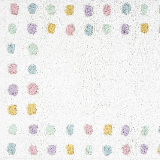 32" White Purple And Pink Cotton Polka Dots Bath Rug