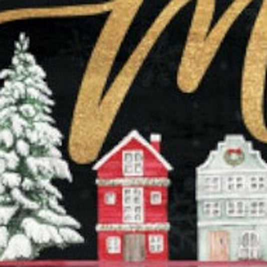 36" Black Gold And Red Solid Wood Merry Christmas Decorative Sign