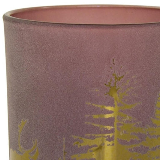 Set of Three Red And Gold Distressed Abstract Glass Tabletop Votive Candle Holders