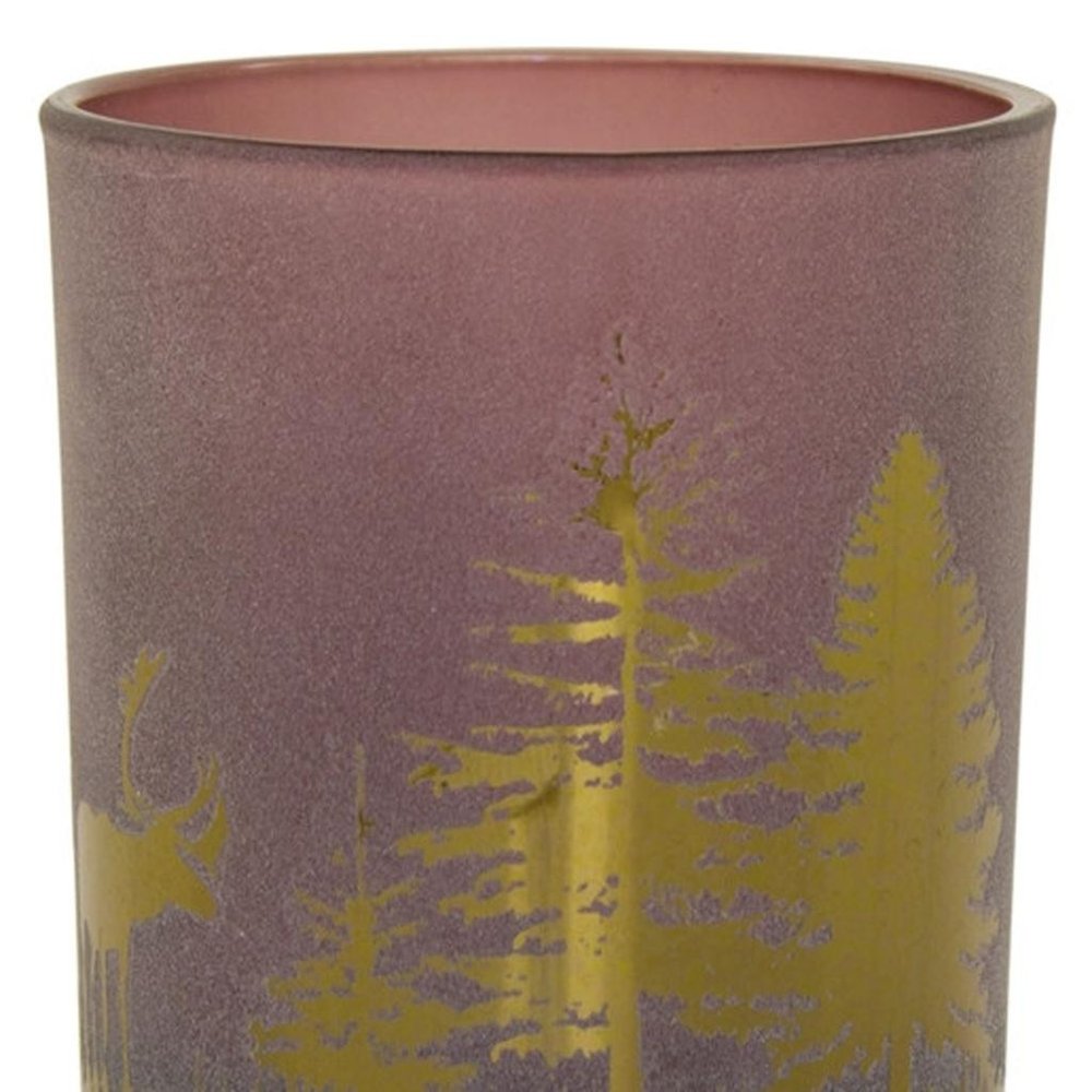 Set of Three Red And Gold Distressed Abstract Glass Tabletop Votive Candle Holders