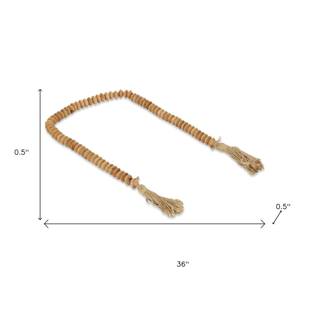 36" Brown Rope And Wood Hand Painted Decorative Tassel