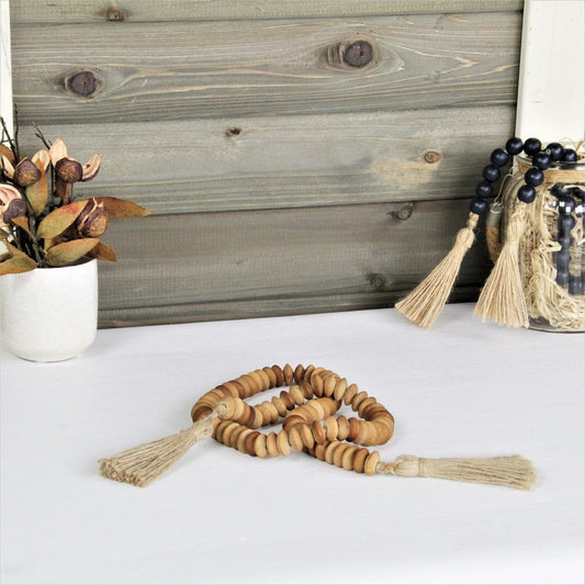 36" Brown Rope And Wood Hand Painted Decorative Tassel