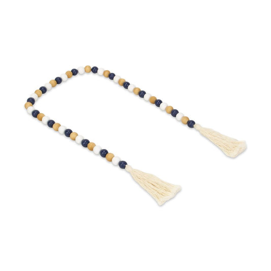 36" Blue Natural And White Wood Hand Painted Decorative Tassel