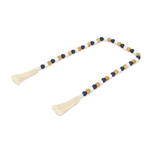 36" Blue Natural And White Wood Hand Painted Decorative Tassel
