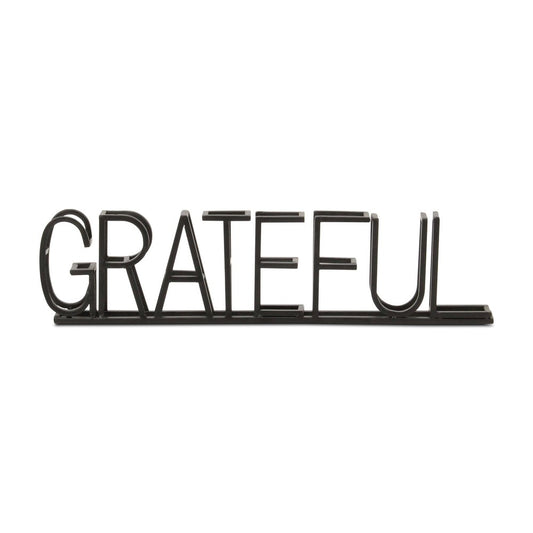 17" Black Metal Grateful Tabletop Sign