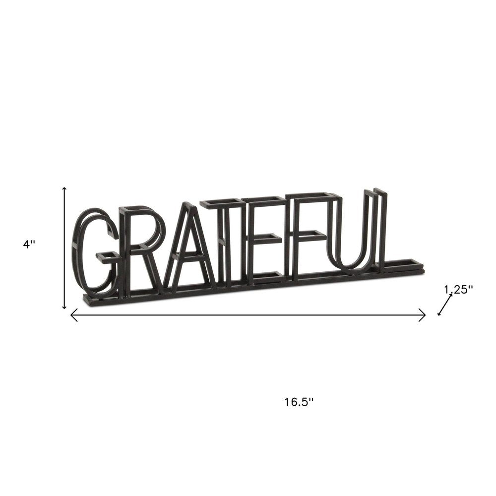 17" Black Metal Grateful Tabletop Sign