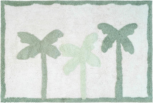 32" Green And White Cotton Palm Trees Bath Rug