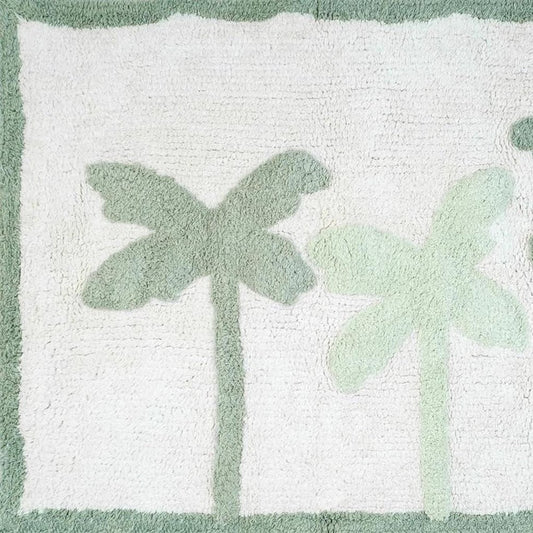 32" Green And White Cotton Palm Trees Bath Rug