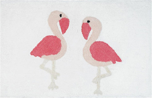 32" Pink And White Cotton Flamingo Bath Rug