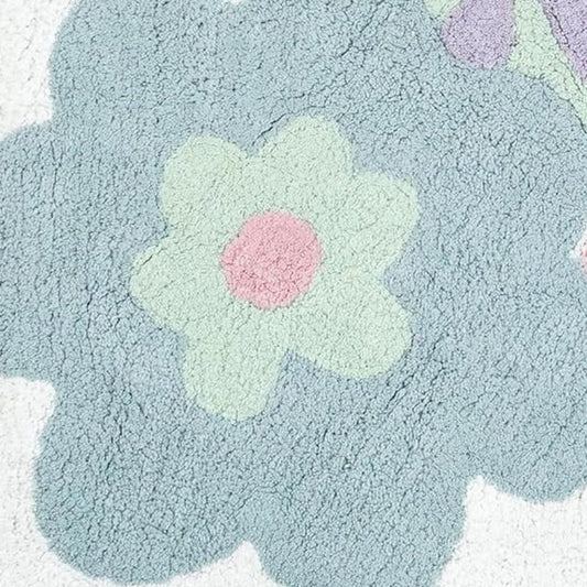32" Pink And White Cotton Flower Trio Floral Bath Rug