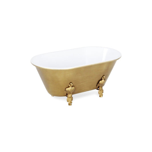 12" Gold And White Metal Hand Painted Decorative Tub