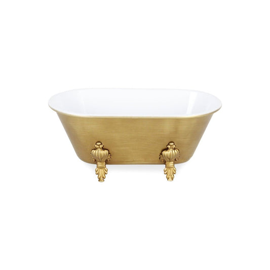 12" Gold And White Metal Hand Painted Decorative Tub