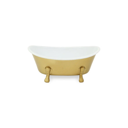 7" Gold And White Metal Hand Painted Decorative Tub