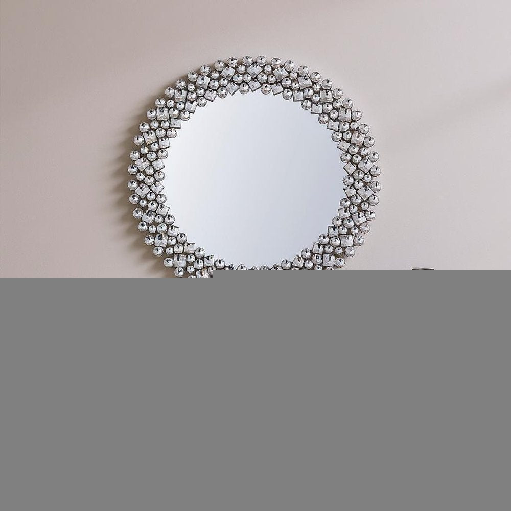 26" Silver Round Faux Crystal Bling Framed Accent Mirror